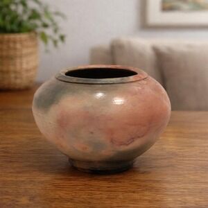 Vintage Studio Pottery Vase Artist Signed Pink Gray Glaze Vase